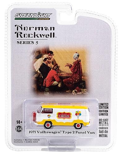 GreenLight 1971 Type 2 Panel Van Yellow and White with Red Interior Percevel Circus Norman Rockwell Series 5 164 Diecast Model Car by Greenlight 54080F - Image 1
