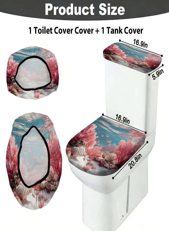seewan 2 Pcs Toilet Lid Cover and Toilet Tank Lid Cover Set, Soft Stretchable Bathroom Covers, Fits Round and Elongated Toilet Seats, Washable and Decorative - Image 2