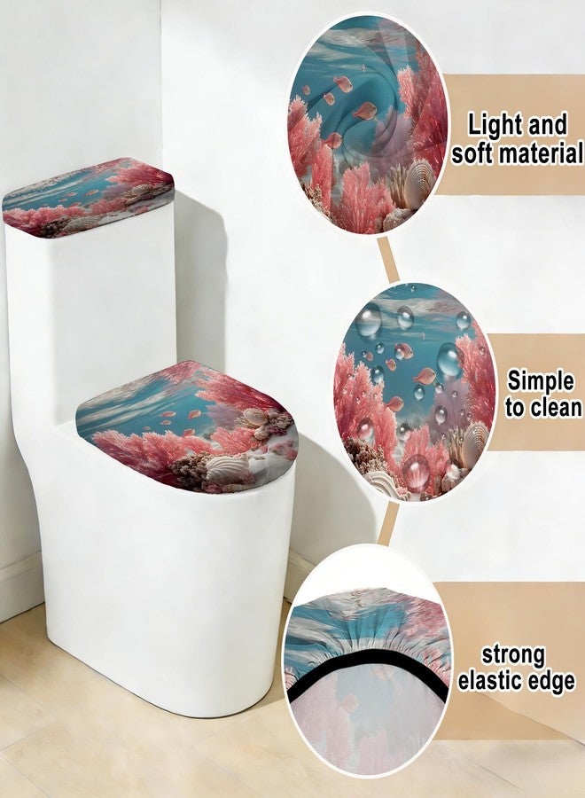 seewan 2 Pcs Toilet Lid Cover and Toilet Tank Lid Cover Set, Soft Stretchable Bathroom Covers, Fits Round and Elongated Toilet Seats, Washable and Decorative - Image 3