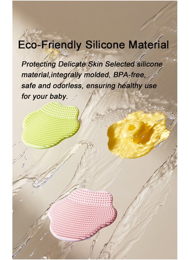 Generic 3 Pack Baby Silicone Bath Brushes with Storage Box – Soft Cradle Cap & Body Scrubber, BPA-Free, Non-Slip Handle, for Infant Dry Skin & Eczema (Yellow, Pink, Green)  - Image 4