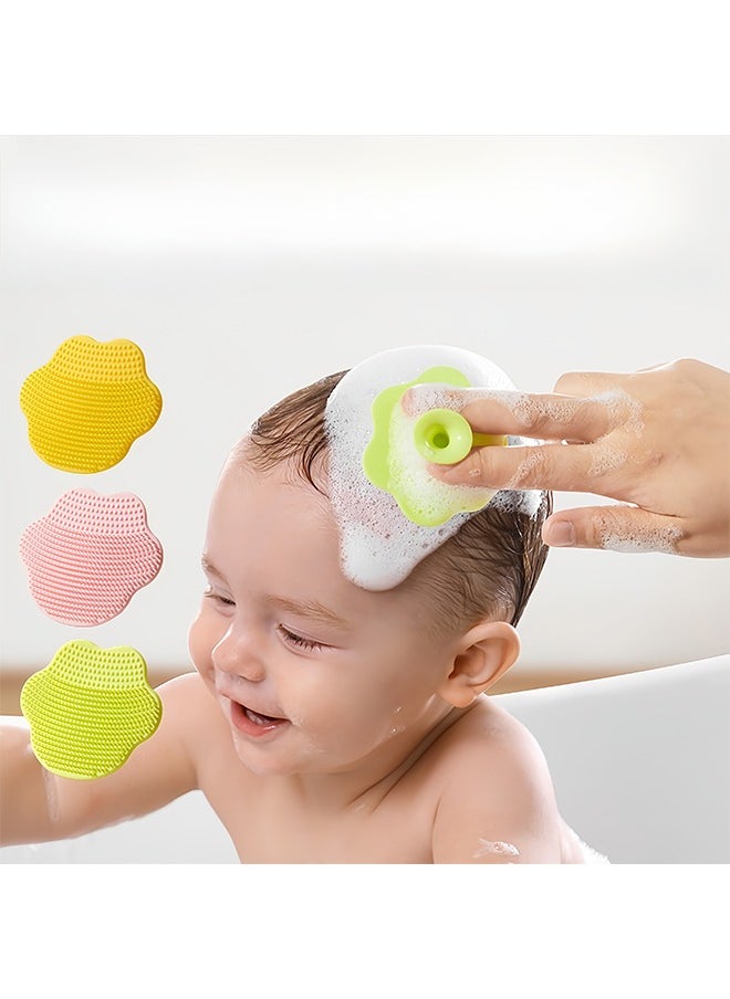 Generic 3 Pack Baby Silicone Bath Brushes with Storage Box – Soft Cradle Cap & Body Scrubber, BPA-Free, Non-Slip Handle, for Infant Dry Skin & Eczema (Yellow, Pink, Green)  - Image 1