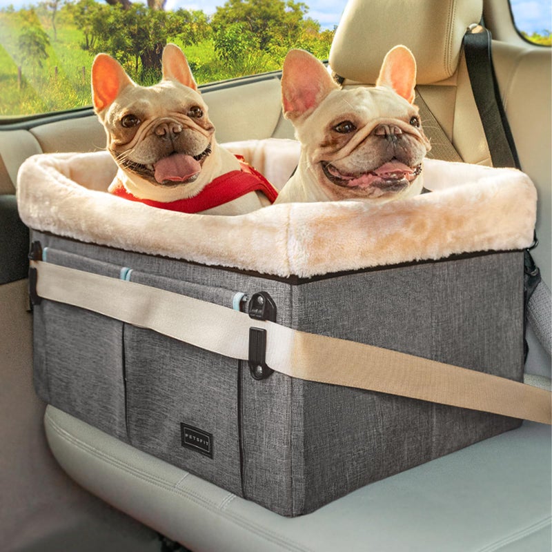 Petsfit Dog Car Seat Medium Sized Dog or 2 Small Dogs with Patent Buckles Washable Pad Dog Booster Car Seat for Dogs Up to 45 lbs Medium Light Grey