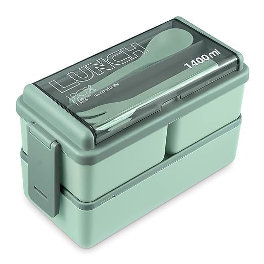 MOGAL LIFE MOGAL LIFE Plastic Lunch Box Comes with 3 Detachable Box 2 Spoons Stylish Lid BPA Free Air TightEasy to Carry in Backpack Ideal for Office School Oudoor Double Decker  - Image 1