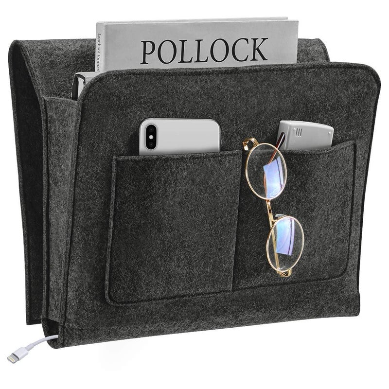 EVAYU EVAYU Bedside Storage Organiser Felt Caddy with Phone Holder Book Magazine Pocket Grey  - Image 1
