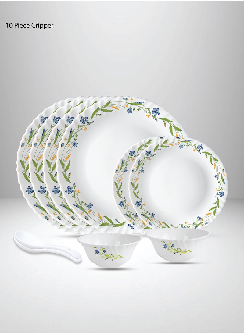 British Chef 10 Pieces Opalware Dinner Set | Microwave & Dishwasher Safe | Cripper Dinnerware set with 4-Piece Dinner Plate, 2-Piece Side Plate, 2-Piece Soup Bowl, 2-Piece Spoons-White  - Image 1