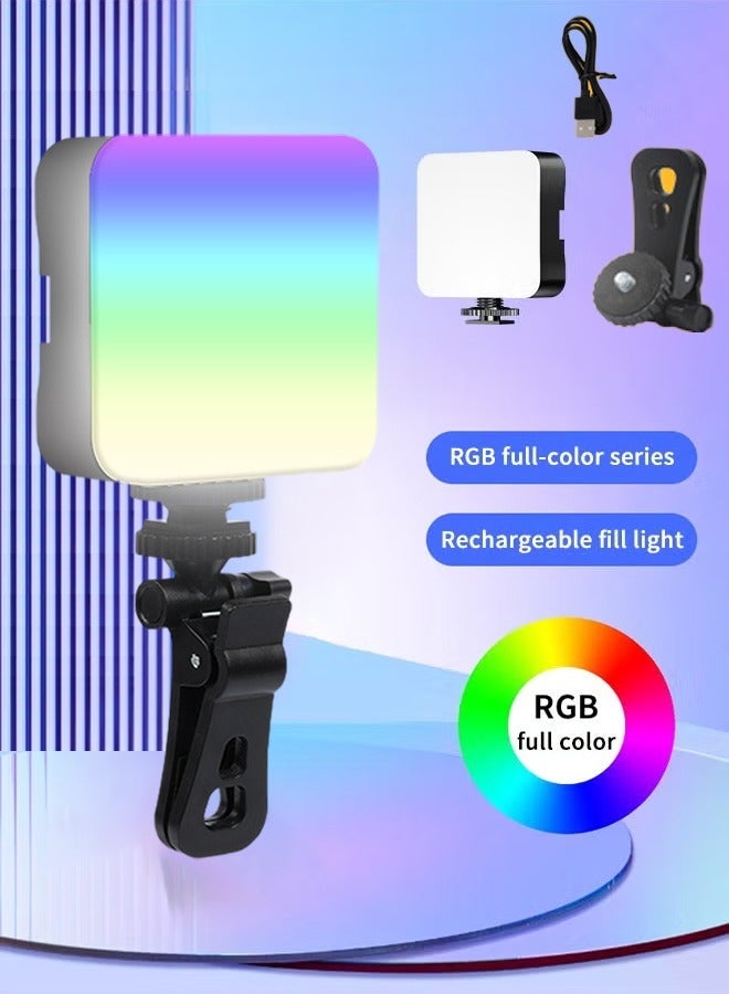توب ون ضوء فيديو محمول RGB ضوء تعبئة 0-360 ضوء فيديو ملون بالكامل قابل للتعتيم بزاوية تعديل أمامية وخلفية 180 درجة للتصوير الفوتوغرافي ومؤتمرات الفيديو وTikTok - Image 1