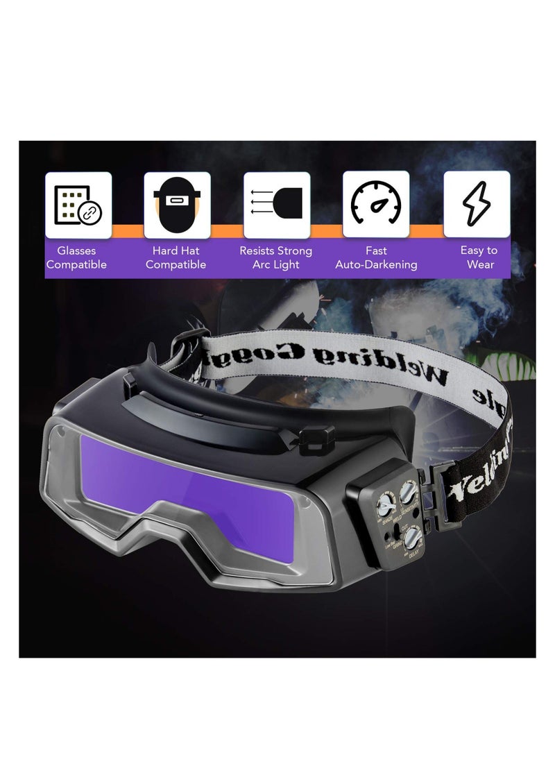 Welding Goggles Auto Darkening Auto Welding Glasses Welding Mask Solar Auto Darkening Welder Eyes Glasses Welding Helmet Glasses with Elastic Strap for Protecting Eyes  - Image 2