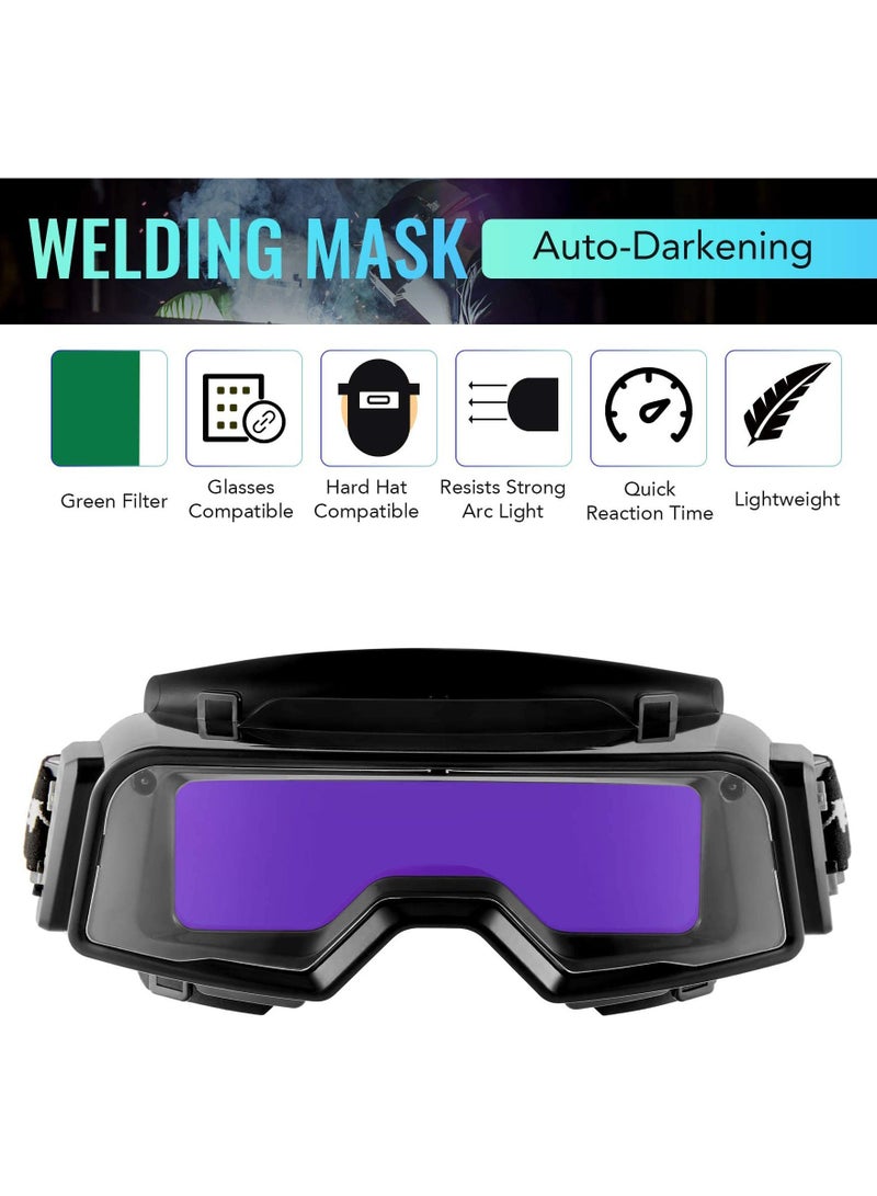 Welding Goggles Auto Darkening Auto Welding Glasses Welding Mask Solar Auto Darkening Welder Eyes Glasses Welding Helmet Glasses with Elastic Strap for Protecting Eyes  - Image 3
