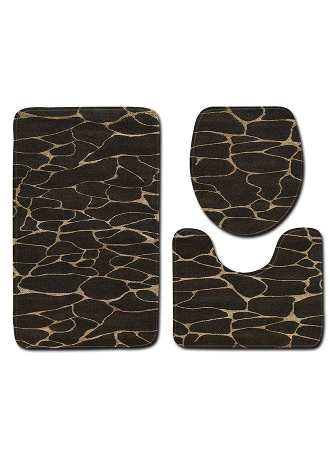 3-Piece Anti Skid Toilet Mat Set Brown/Gold One Size