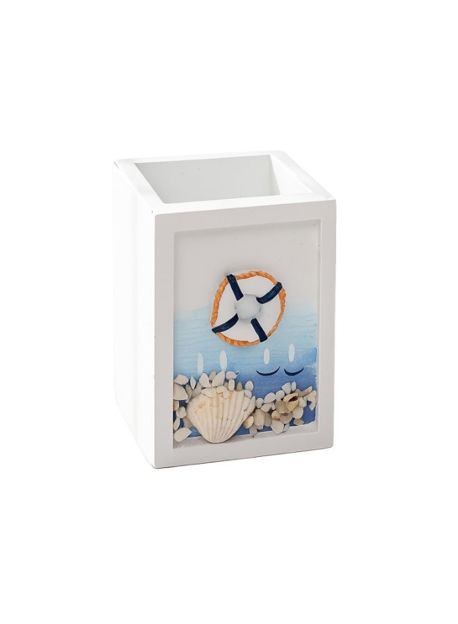 YINZUO Nautical Wooden Pen Holder – Beach Theme Desk Organizer with Sailboat/Anchor/Lifebuoy/Helm Designs – Decorative Office & Home Stationery Holder - Image 1