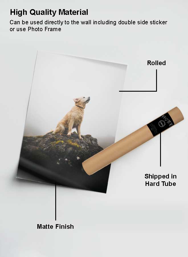 LOWHA Poster Painting Art With Four Separate Pieces Of Double-Sided Stickers Dog On Rock Top For Home Bedroom Living Room And Office Decor  - Image 2