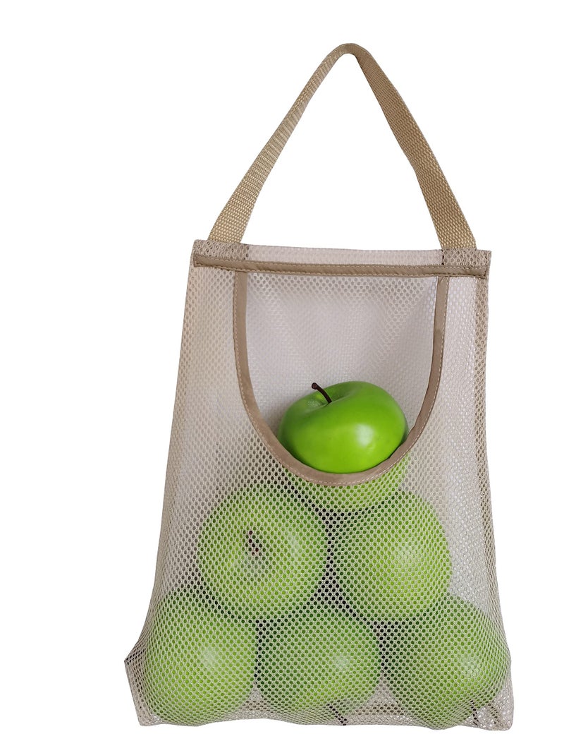 SHUYUE 5 Pack Hanging Mesh Storage Bags for Potatoes, Onions, Garlic - Long and Large Reusable Net Produce Bags for Kitchen and Grocery (Top Opening Beige) - Image 4