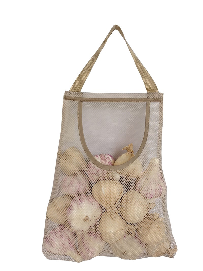 SHUYUE 5 Pack Hanging Mesh Storage Bags for Potatoes, Onions, Garlic - Long and Large Reusable Net Produce Bags for Kitchen and Grocery (Top Opening Beige) - Image 5