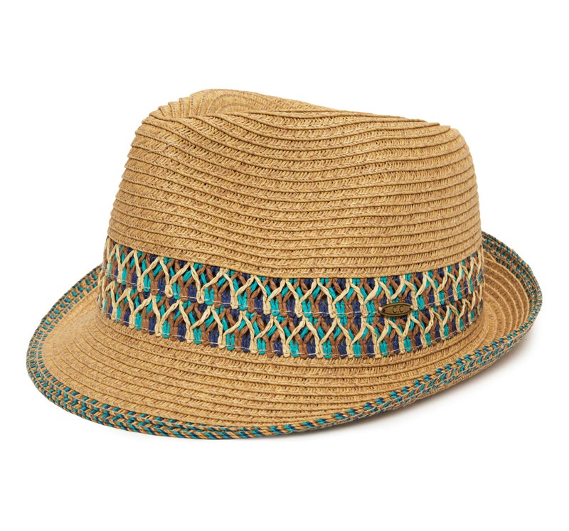 Funky Junque Women's Upf50+ Adjustable Multicolor Woven Short Brim Fedora Hat for Summer Fashion - 1 - Blue - Image 1