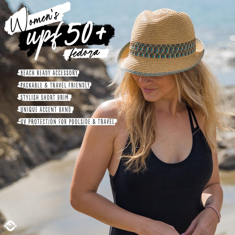 Funky Junque Women's Upf50+ Adjustable Multicolor Woven Short Brim Fedora Hat for Summer Fashion - 1 - Blue - Image 2
