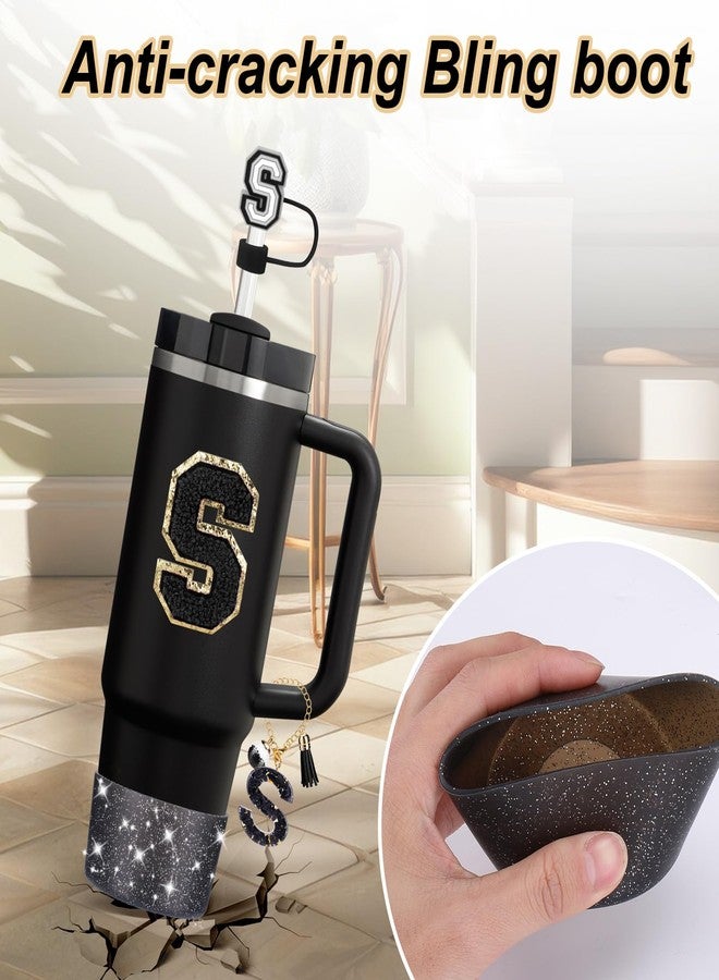 Mity rain 6PCS Cup Accessories Set for Stanley Cup 30oz 40oz tumbler with handle, Black Accessories Including Straw Topper, Boot, Spill Proof Stopper, Handle Charm, Initials Sticker(Letter S) - Image 4