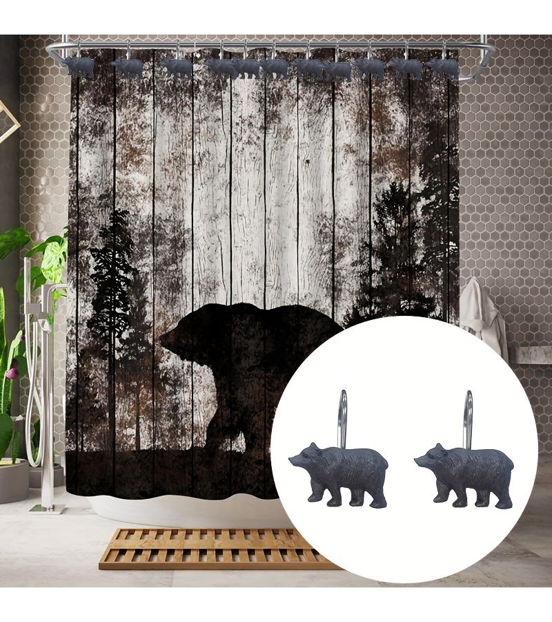 Black Forest Bear Shower Curtain Hooks Decorative Animal Bathroom Curtain Hooks Set Of 12 - Image 5