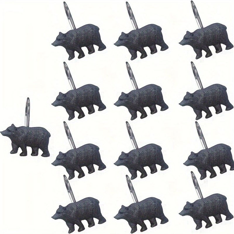 Black Forest Bear Shower Curtain Hooks Decorative Animal Bathroom Curtain Hooks Set Of 12 - Image 1