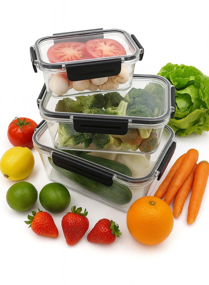 Auroware 3 Set Storage Sealed Crisper Container with Leak proof Lid 500ml, 1200ml, 2200ml kitchen Organisation, Transparnet, BPA-Free, Airtight, Stain, Shatter Resistance - Image 1