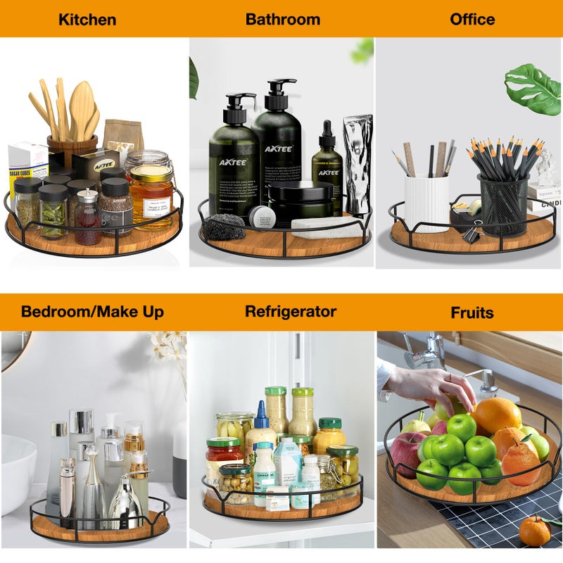 AXTEE Lazy Susan Turntable Organizer for Cabinet Pantry Kitchen Countertop Refrigerator Cupboard, Pine Wood, 9", Carbonized Black - Image 4