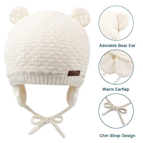 XIAOHAWANG Warm Baby Hat Cute Bear Toddler Earflap Beanie for Fall Winter (2-3 Years, A-White) - Image 4