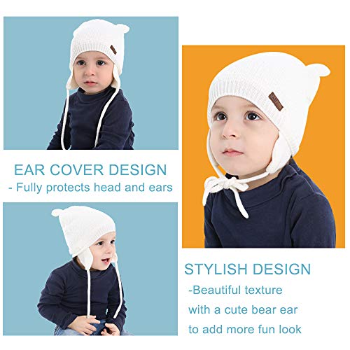 XIAOHAWANG Warm Baby Hat Cute Bear Toddler Earflap Beanie for Fall Winter (2-3 Years, A-White) - Image 2