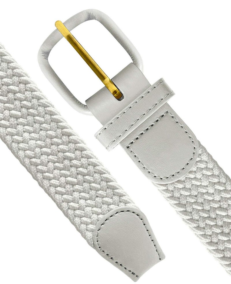 Belts.com Leather Covered Buckle Woven Elastic Stretch Belt, White, (L(37"-39") - Image 2
