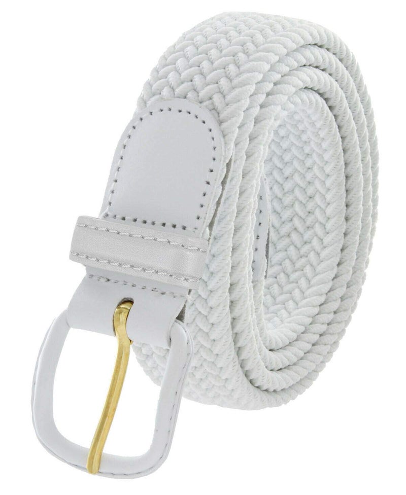 Belts.com Leather Covered Buckle Woven Elastic Stretch Belt, White, (L(37"-39") - Image 1