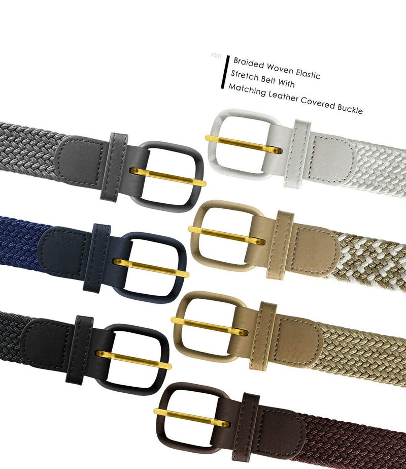 Belts.com Leather Covered Buckle Woven Elastic Stretch Belt, White, (L(37"-39") - Image 4
