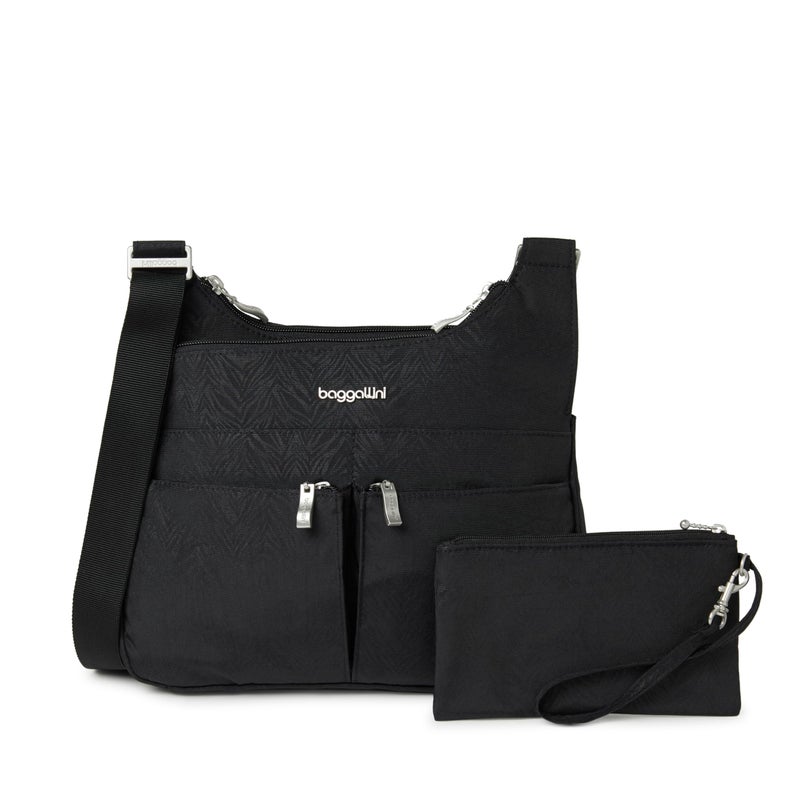 Baggallini Womens Cross Over Crossbody Black Zebra