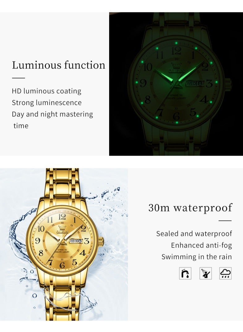 أوليفز ساعات زوجية بتصميم بسيط وأنيق مع قرص أرقام كبير مضيء مقاومة للماء زجاج مطلي عالي الصلابة سوار من السبائك - Image 4