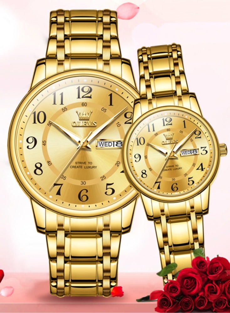 أوليفز ساعات زوجية بتصميم بسيط وأنيق مع قرص أرقام كبير مضيء مقاومة للماء زجاج مطلي عالي الصلابة سوار من السبائك - Image 1