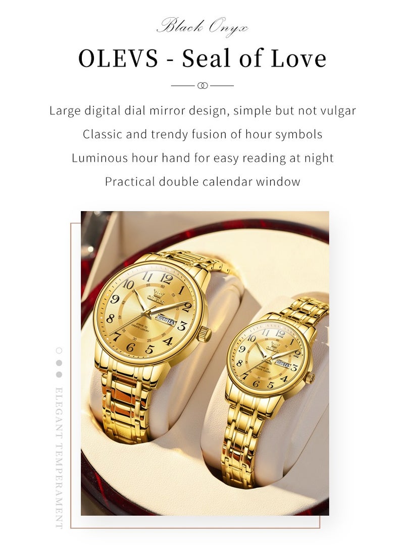 أوليفز ساعات زوجية بتصميم بسيط وأنيق مع قرص أرقام كبير مضيء مقاومة للماء زجاج مطلي عالي الصلابة سوار من السبائك - Image 2