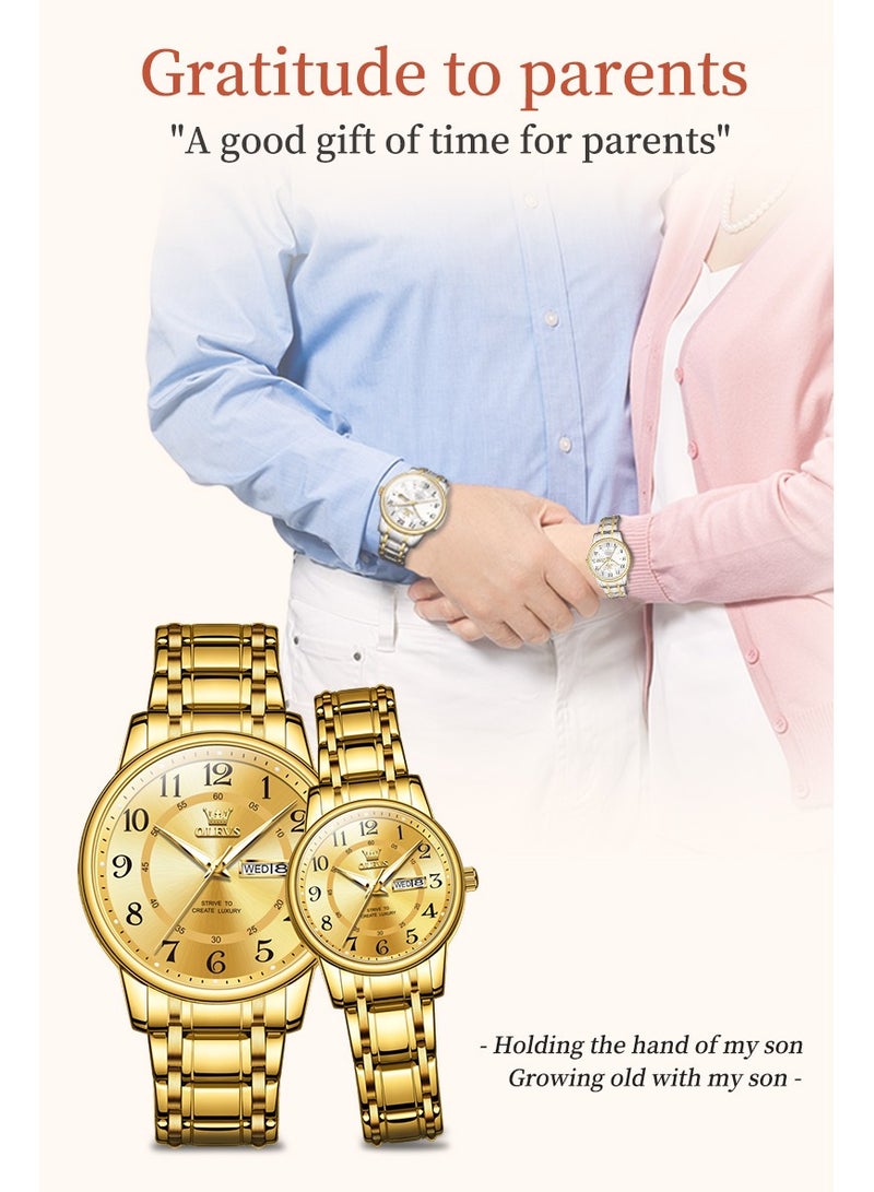 أوليفز ساعات زوجية بتصميم بسيط وأنيق مع قرص أرقام كبير مضيء مقاومة للماء زجاج مطلي عالي الصلابة سوار من السبائك - Image 5