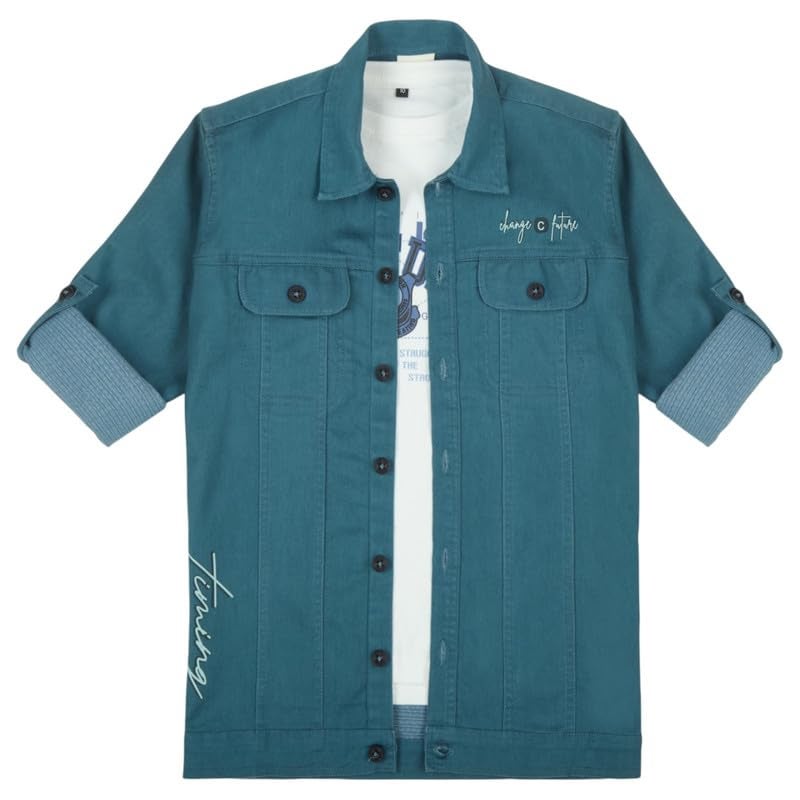 CHARCHIT Boys Plain Full Sleeve Jacket with Regular Fit T-Shirt - Blue - Image 2