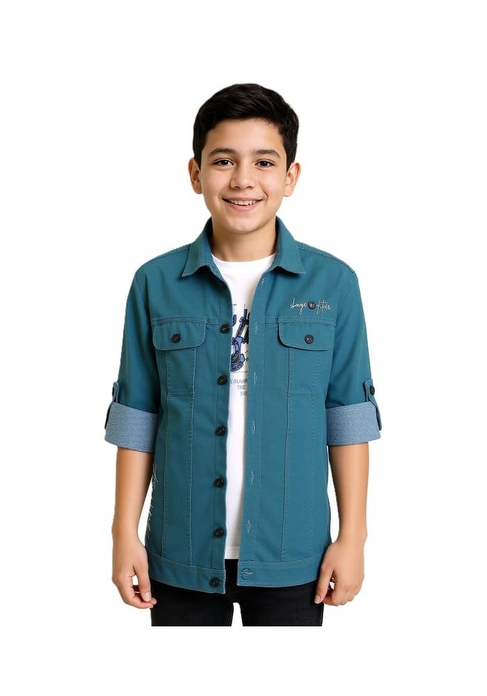 CHARCHIT Boys Plain Full Sleeve Jacket with Regular Fit T-Shirt - Blue - Image 1