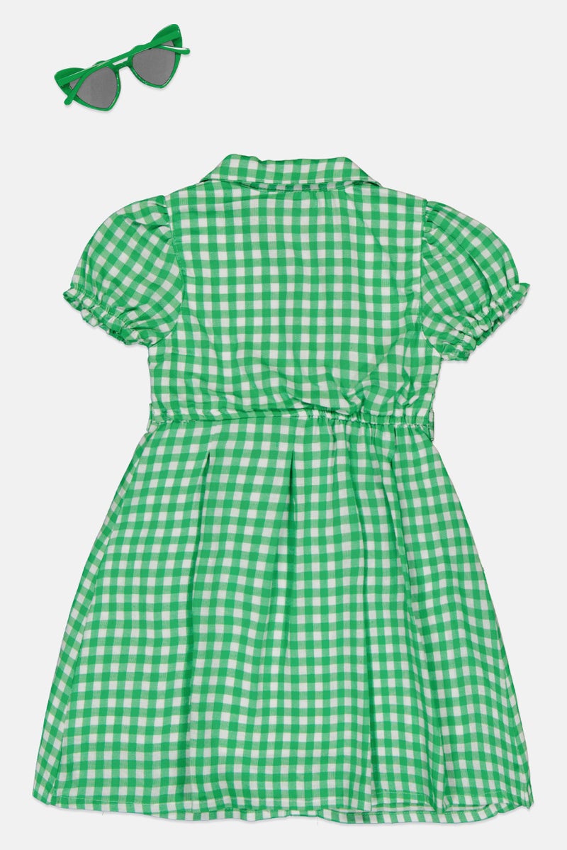 Draper James Toddlers Girl Checkered Short Sleeve Dress With Sunglasses, Green - Image 3