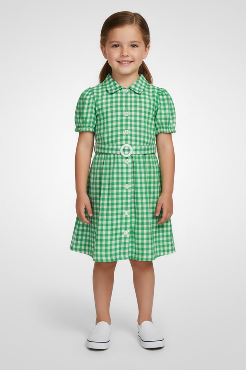 Draper James Toddlers Girl Checkered Short Sleeve Dress With Sunglasses, Green - Image 1