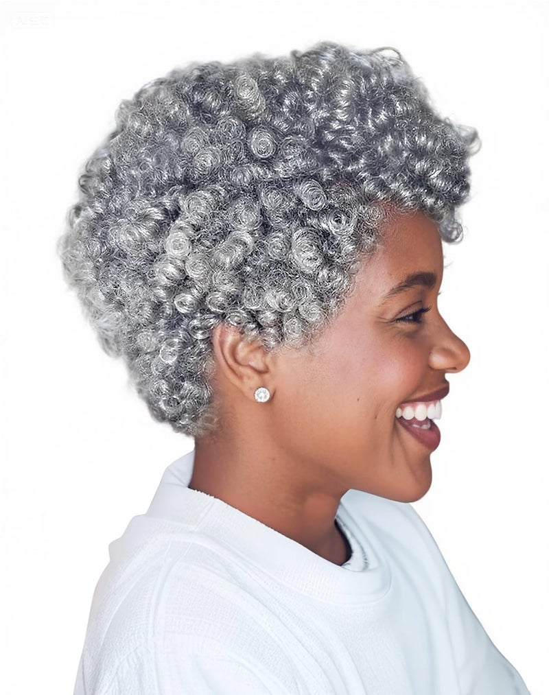 QUEENTAS 10 inch 3 Pack Grey Crochet Hair for Black Women Synthetic Afro Passion Twist Jerry Curl8mm Braiding Gray Jamaican Bounce Curly Crochet Hair Extensions RingletNatural Black Mixed Grey