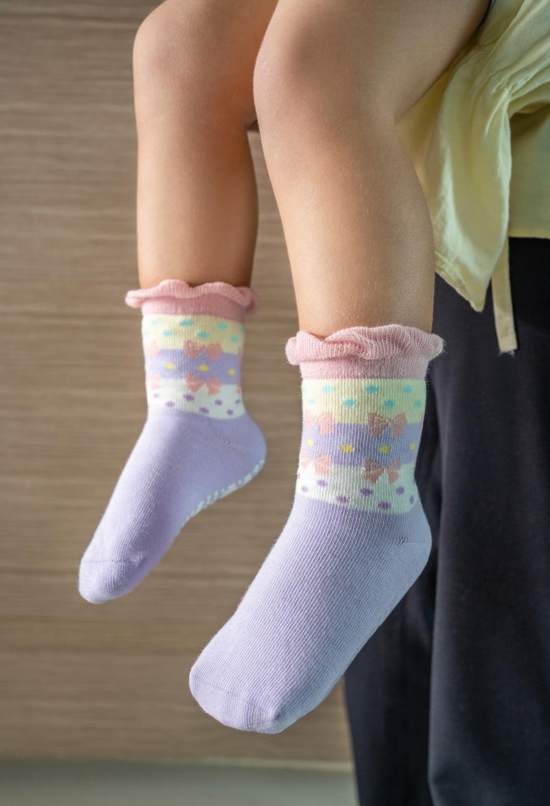 RATIVE Non Skid Anti Slip Cotton Dress Crew Socks With Grips For Baby Infant Toddler Kids Girls (1-3T, RG-820821) - Image 5