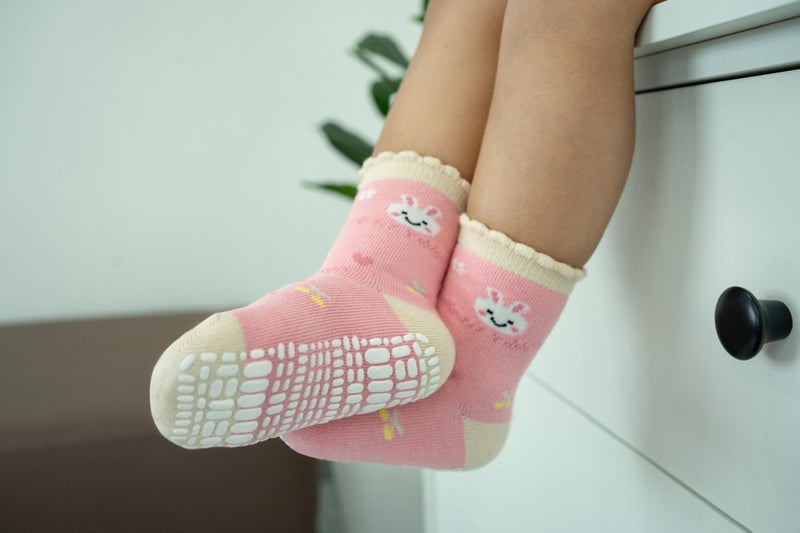 RATIVE Non Skid Anti Slip Cotton Dress Crew Socks With Grips For Baby Infant Toddler Kids Girls (1-3T, RG-820821) - Image 4