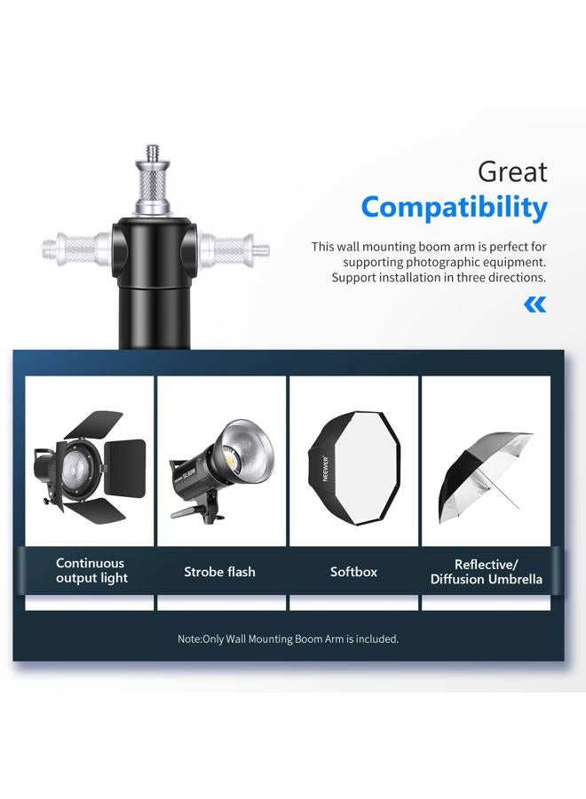 Neewer 2-Pack Triangle Wall Mounting Boom Arm for Photography Studio Video Strobe Lights Monolights Softboxes Umbrellas Reflectors,180 Degree Flexible Rotation,Max Length 70.8 inches/180CM (Black) - Image 2