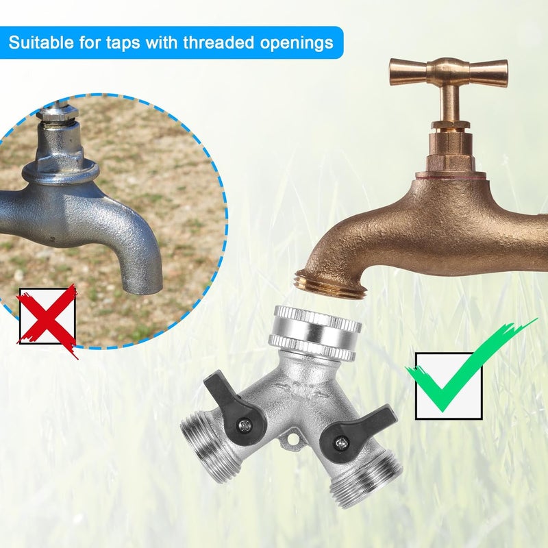 Zocipro موزع خرطوم ثنائي الاتجاه، صمام Y مقاس 3/4 بوصة، موصل خرطوم حديقة من النحاس الأصفر، قطعة Y لغسالة الملابس للاستخدام الخارجي، الحديقة، الفناء، العشب، المطبخ (فضي) - Image 4
