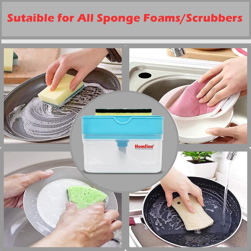 Homfine 2 in 1 Kitchen Liquid Soap Dispenser for Kitchen Sink Accessories Dishwasher Liquid Dispenser Pump 400 ML with Sponge Holder (Multi-Color, 1Pc) - Image 5