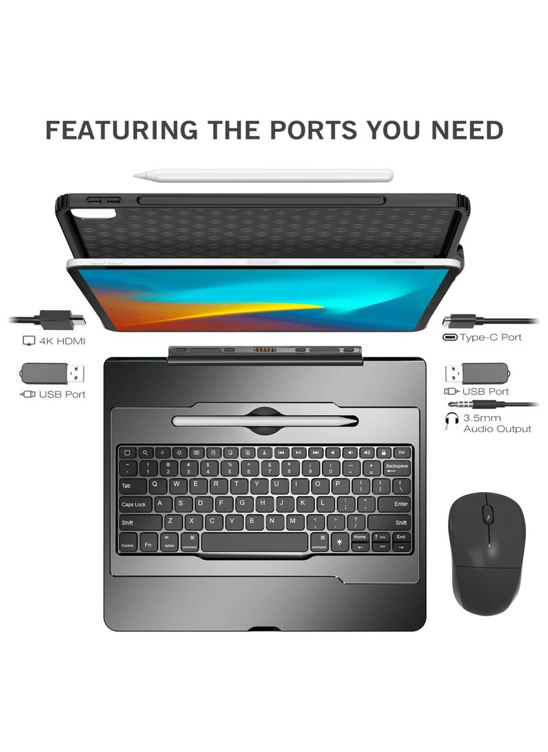 AROAQ - iPad Pro 12.9 Keyboard, 5-in-1 USB-C Hub, 7 Color Backlit - Pencil Holder - Smart Magic Keyboard for 12.9-inch iPad Pro, Black - Image 1