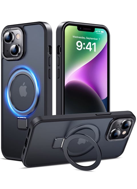 iPhone 14 MagSafe Case with Magnetic Invisible Stand,【Full Shockproof Protection】Matte Back Phone Cover with Magnet Kickstand for Apple 14 (2022)(Black)