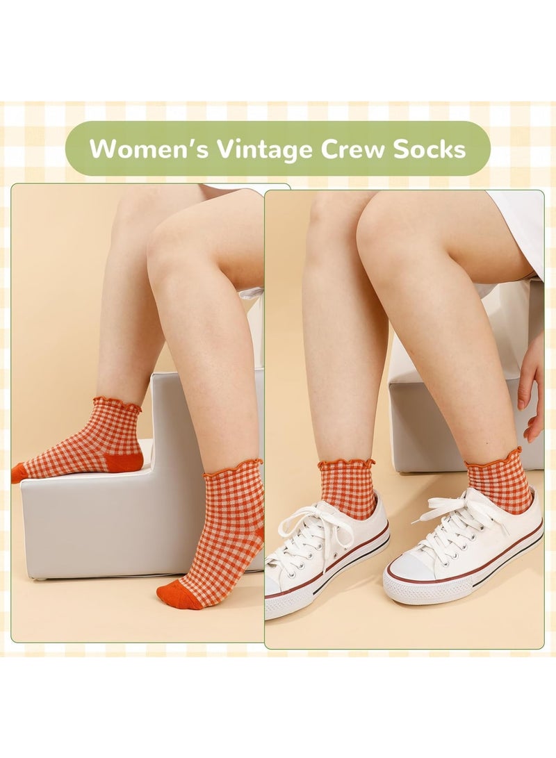 SOLARAE Women's Ruffle Socks, Ruffled Ankle Socks, 6 Pairs Checkered Crew Socks, Athletic Crew Socks for Women, Soft Cotton Knit (Size 5-9, Multi-Color) - Image 5