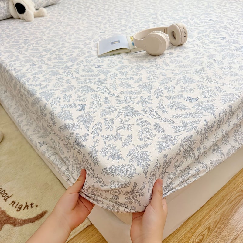 3 Piece Double Gauze Fitted Sheet And Pillowcase Set In Language Of Flowers Pattern Breathable Soft Fabric 110 Gsm Skin Friendly 11 81 12 6 Inch Deep Pocket 55 12 By 78 74 Inch Fitted Sheet With 2 Pillowcases - Image 4
