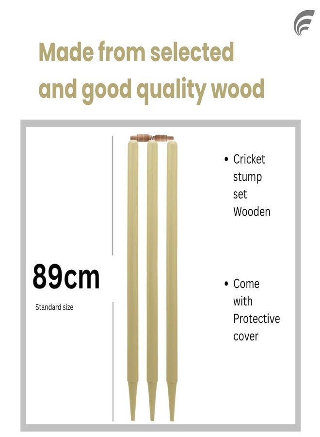 Frixan Cricket Stumps, Wooden Set of 3 with Bails and Cover Bag, Standard Size 89cm, Wood Cricket Wickets - Image 4
