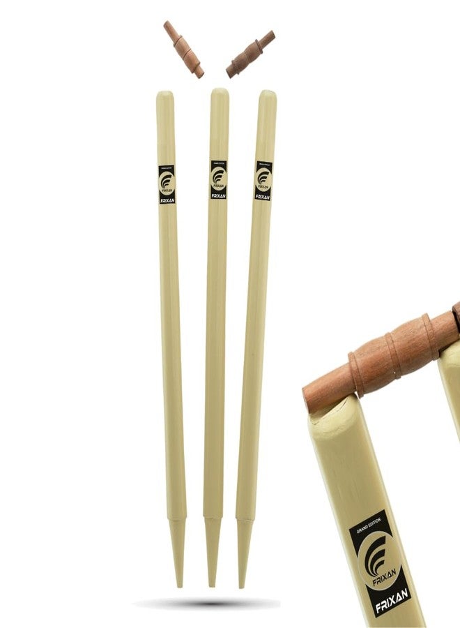 Frixan Cricket Stumps, Wooden Set of 3 with Bails and Cover Bag, Standard Size 89cm, Wood Cricket Wickets - Image 1